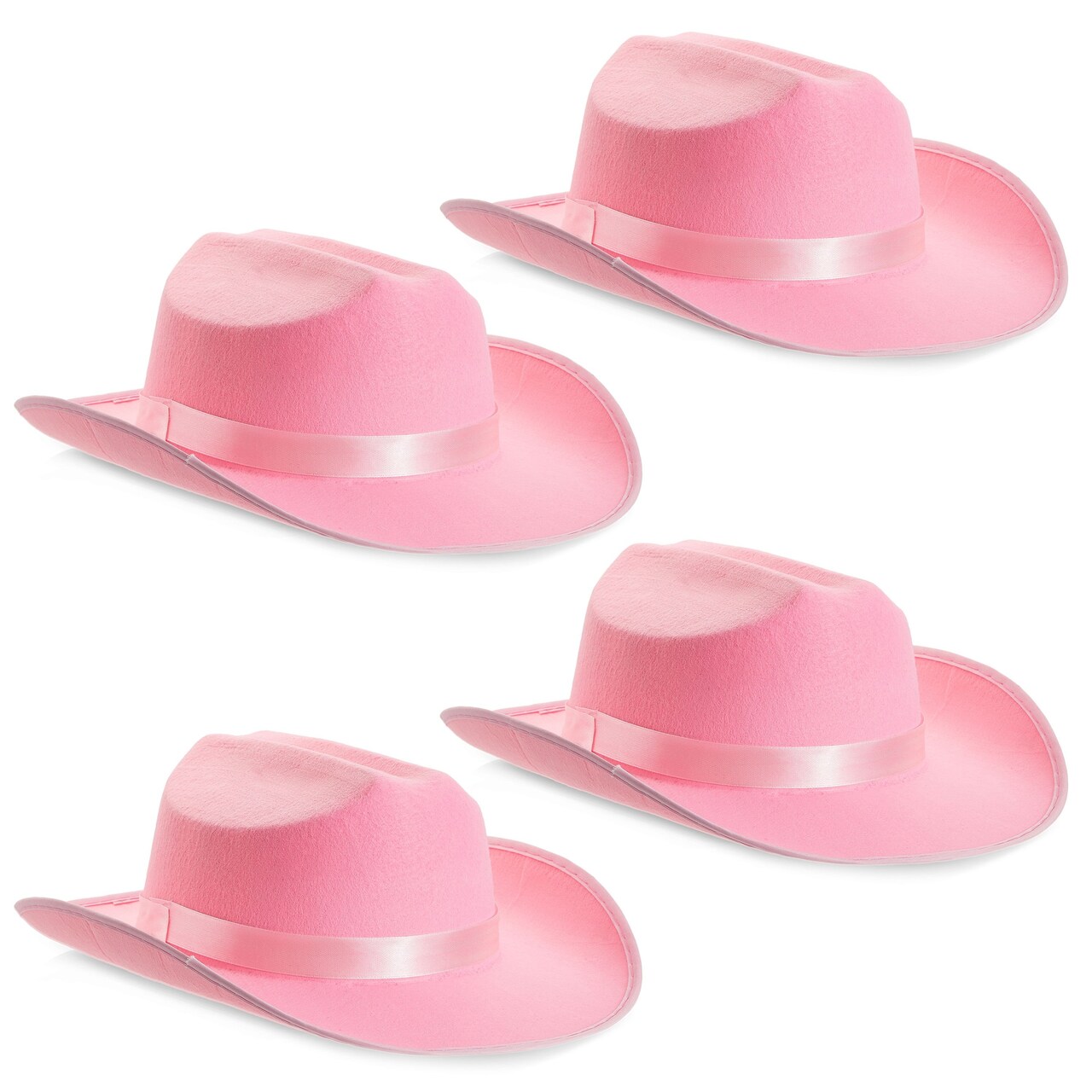 4 Pack Pink Cowboy Hats for Girls Cute Felt Cowgirl Hats for Costume Dress Up Party One Size Fits All